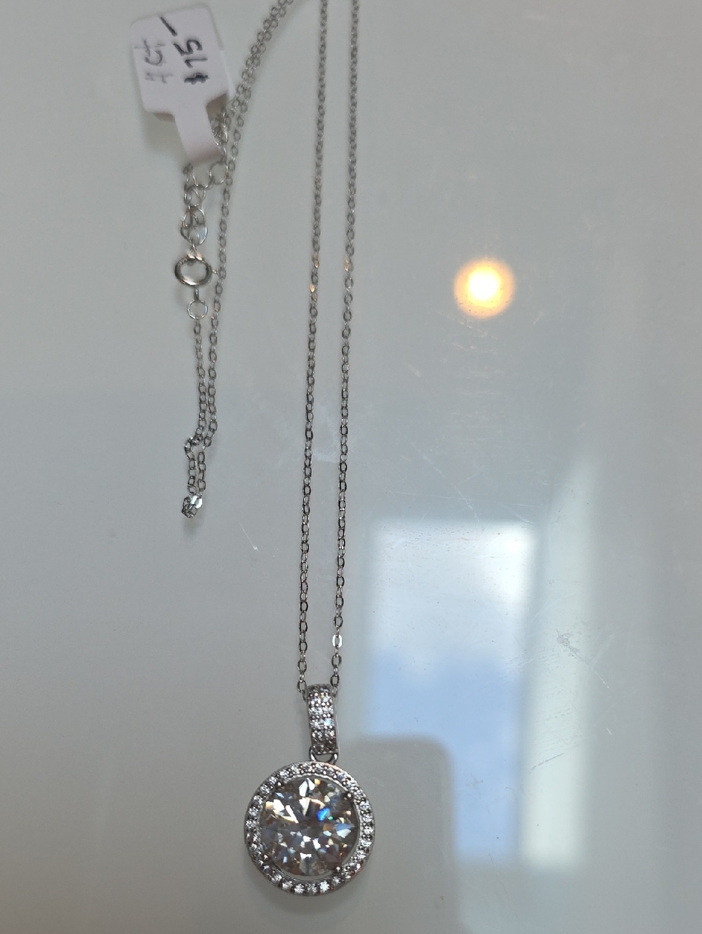 Silver Halo Round Crystal Pendant Necklace - Women Jewelry